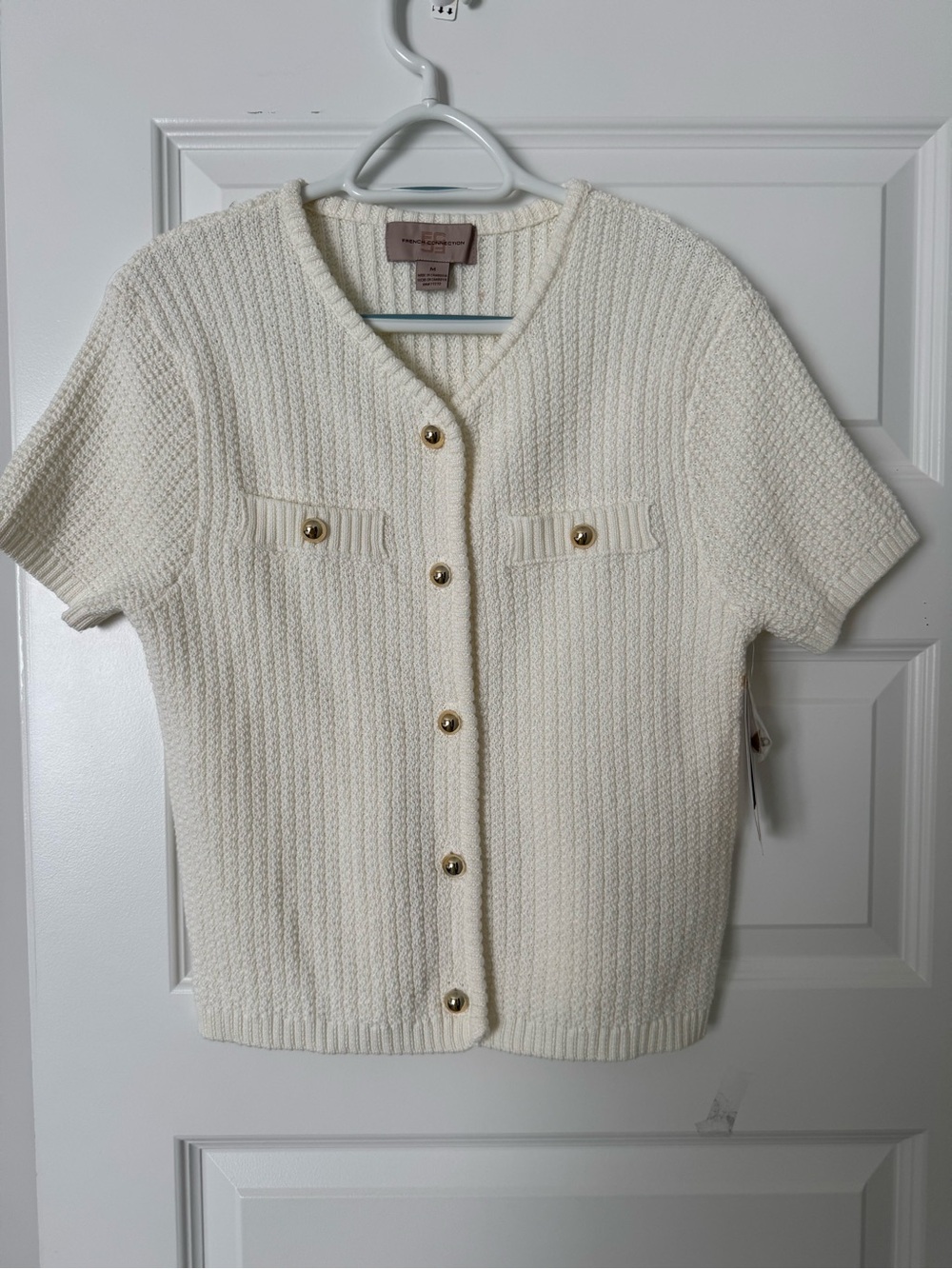 French Connection Cream Short-Sleeve Button Knit Cardigan - Picture 2 of 7